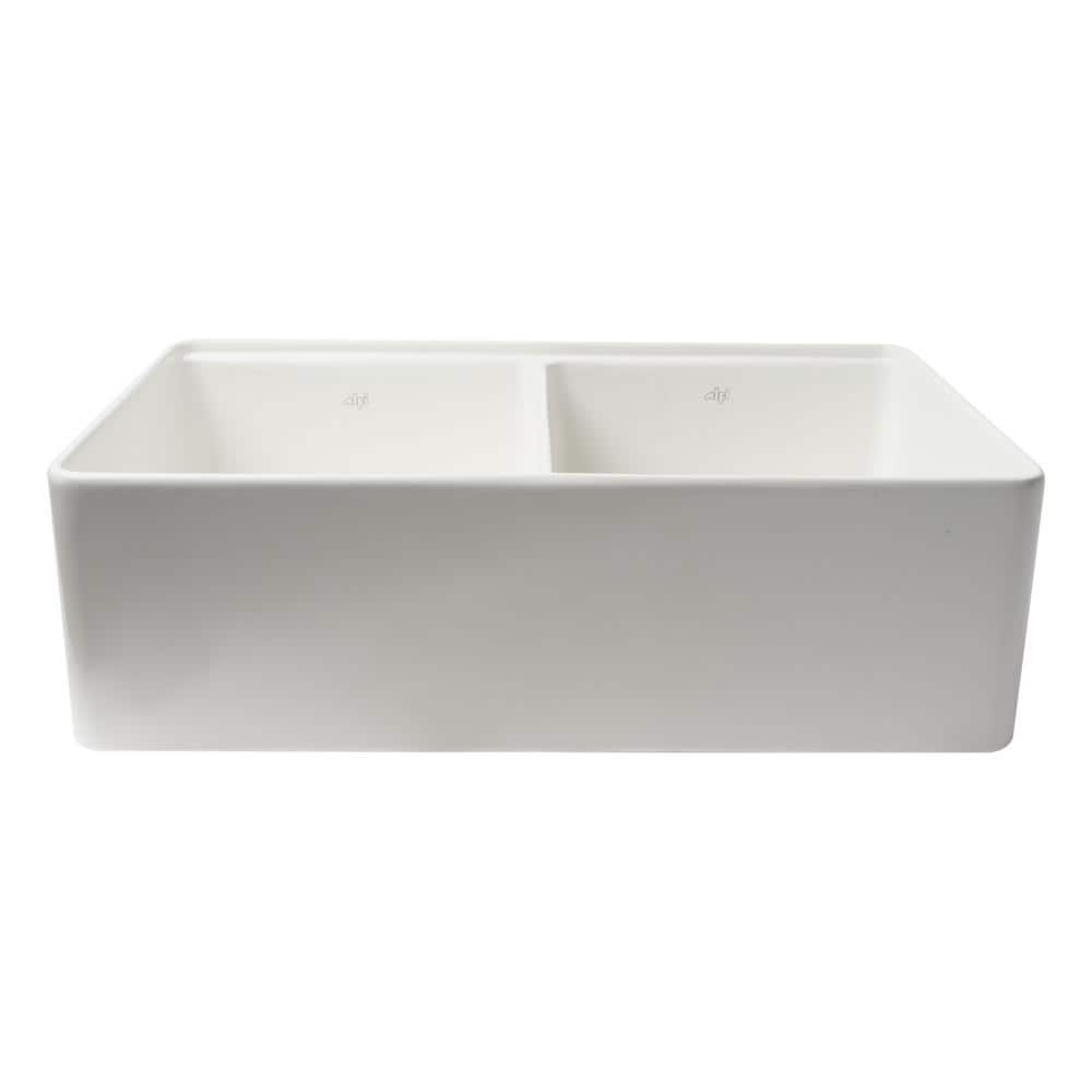 White 33" Double Bowl Fireclay Farmhouse Workstation Sink