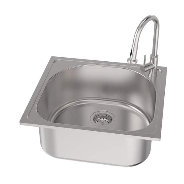 Glacier Bay All-in 1-Stainless Steel 24.1 in. x 21.3 in. Particle Board  Drop-In Laundry Sink with Faucet and White Storage Cabinet LT2421A1 - The  Home Depot