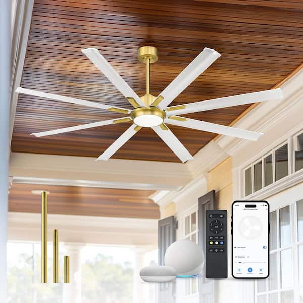 72 in.Indoor Aluminum White and Gold 100-240-Volt 107 RPM Industrial Ceiling Fan with Integrated LED