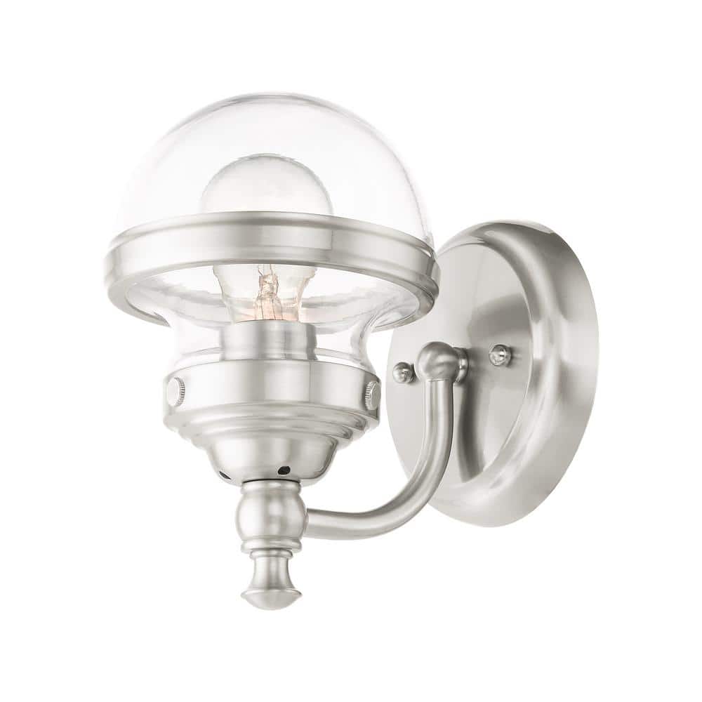 Oldwick Brushed Nickel Hand Blown Glass 1-Light Vanity Sconce