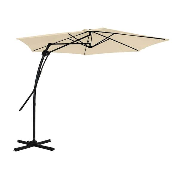 Clihome 10 ft. Cantilever Patio Umbrella in Beige with 360° Rotation, 6-Rib Frame, UV and Water-Resistant, Cross Base Included