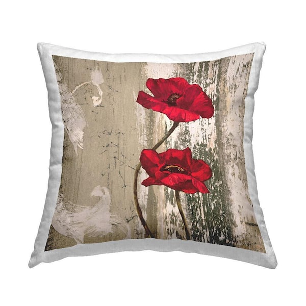 Red Anemones Duo Red Abstract Polyester 18 in. x 18 in. Throw Pillow