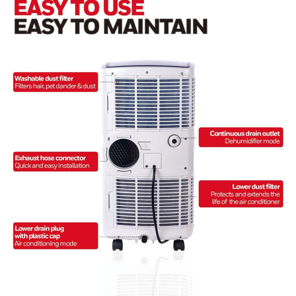 White and Black Portable Air Conditioner with Remote, 9100 BTU
