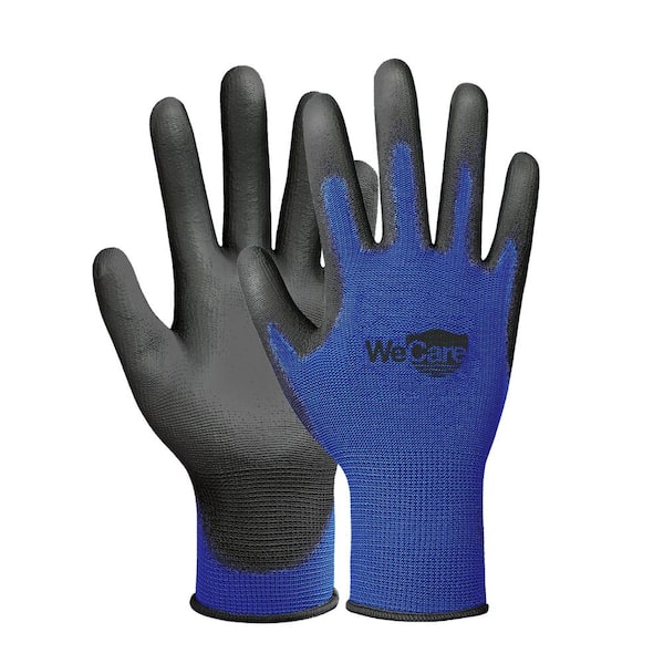 WeCare Large - Polyurethane Coated Safety Gloves, Work Gloves in Blue - (3-Pairs)