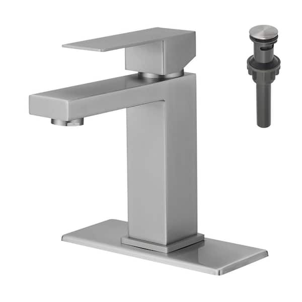 Flynama Stainless Steel Single Handle Single Hole Bathroom Faucet with Deckplate Included in Brushed Nickel