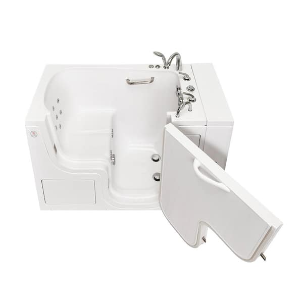 Ella Wheelchair Transfer 52 in. Acrylic Walk-In Whirlpool Bathtub in White with Faucet Set, Heated Seat, RHS 2 in. Dual Drain