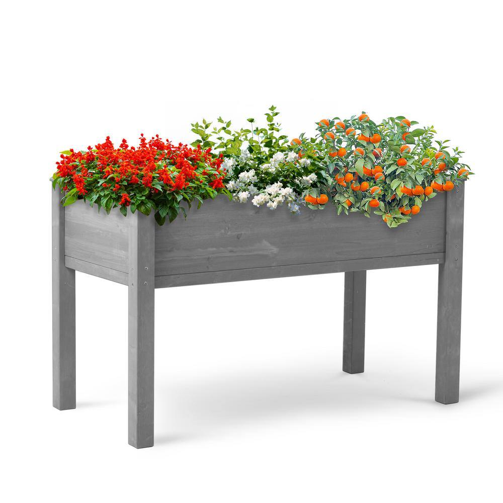 Gray Wooden Rectangular Elevated Raised Garden Bed for Outdoor Gardening