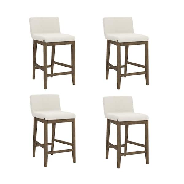 Gracie 24 in. Modern Counter Height Wood Bar Stool w/ Back, Textured Linen Upholstery, Cream Boucle/Dark Brown, Set of 4
