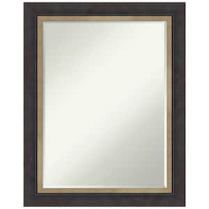 Hammered Charcoal Tan 22.75 in. x 28.75 in. Petite Bevel Casual Rectangle Wood Framed Wall Mirror in Black