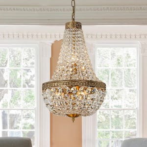 14 in. 5-Light Vintage Crystal Basket Chandelier French Country Decor in Antique Gold