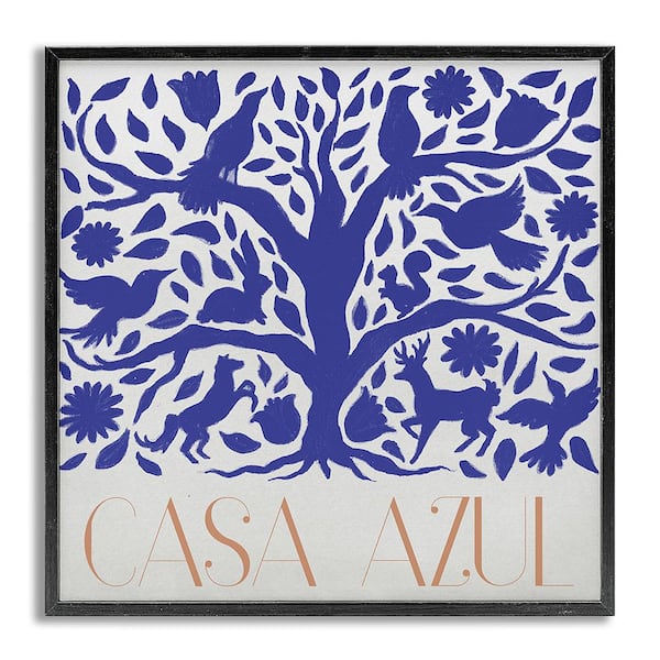 Stupell Industries Casa Azul Blue Tree by Elizabeth Medley Gray Framed Animal Giclee Art Print 17 in. x 17 in.