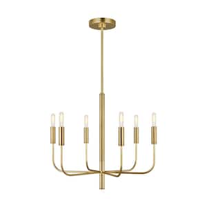 Brianna 6-Light Burnished Brass Minimalist Modern Hanging Candlestick Chandelier with Swivel Canopy