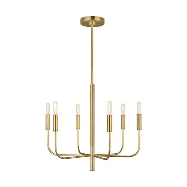 Generation Lighting Brianna 6-Light Burnished Brass Minimalist Modern Hanging Candlestick Chandelier with Swivel Canopy