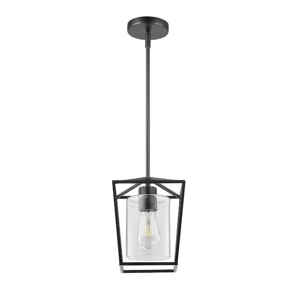 1-Light Black Pendant Light, 1-Pack, Farmhouse Iron Cage Pendant Lighting with Clear Glass Shade, Adjustable Height