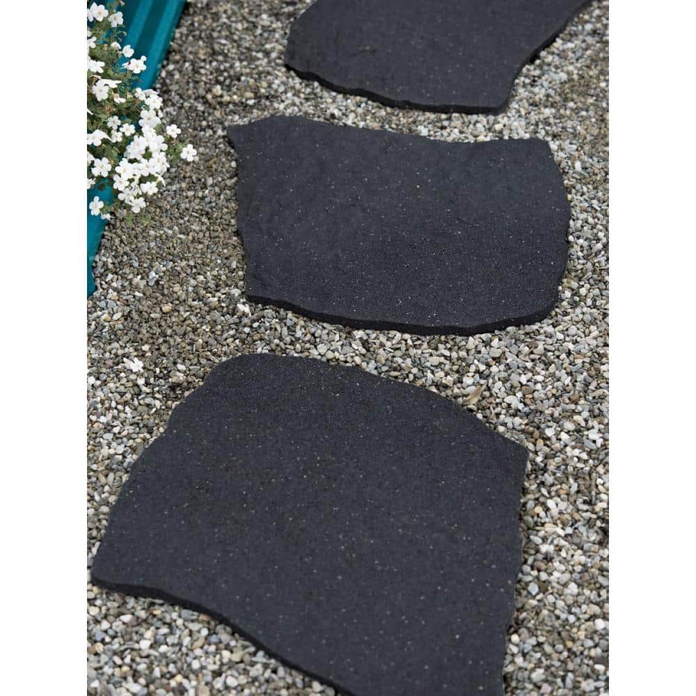 Black Rubber Slate Design Outdoor Stepping Stone Set