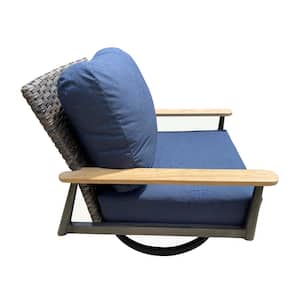 Manbo 3-Piece Swivel Aluminum Wicker Patio Conversation Deep Seating Set with Acrylic Spectrum Indigo Cushions
