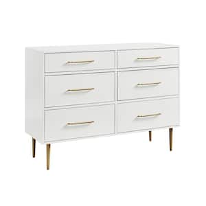 Winslett 6-Drawer White and Gold wood Dresser 36.25 in. H x 50 in. W x 18 in. D