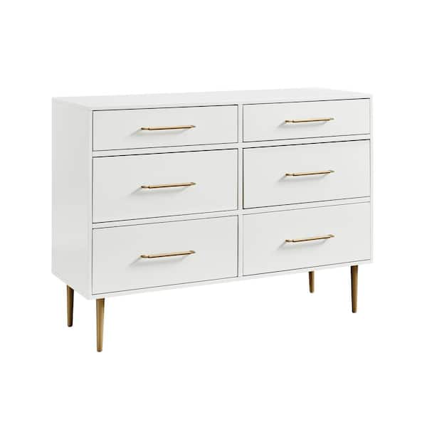 Decor S Winslett 6 Drawer White, Modern White Gold Dresser
