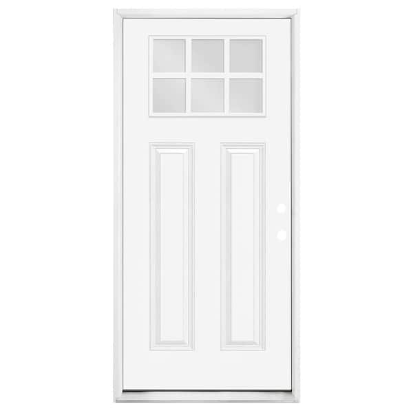Builders Choice 32 in. x 80 in. Left-Hand/Inswing 6-Lite Clear Glass Primed Steel Prehung Front Door 6-9/16 in. Frame and Brickmould