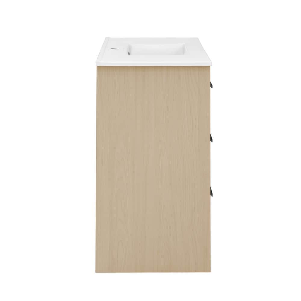 Virage 36" Light Oak MDF Freestanding Bathroom Vanity with Ceramic Top
