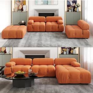 104 in. Flared Arm 4-Piece Velvet L-Shaped Sectional Sofa in Orange