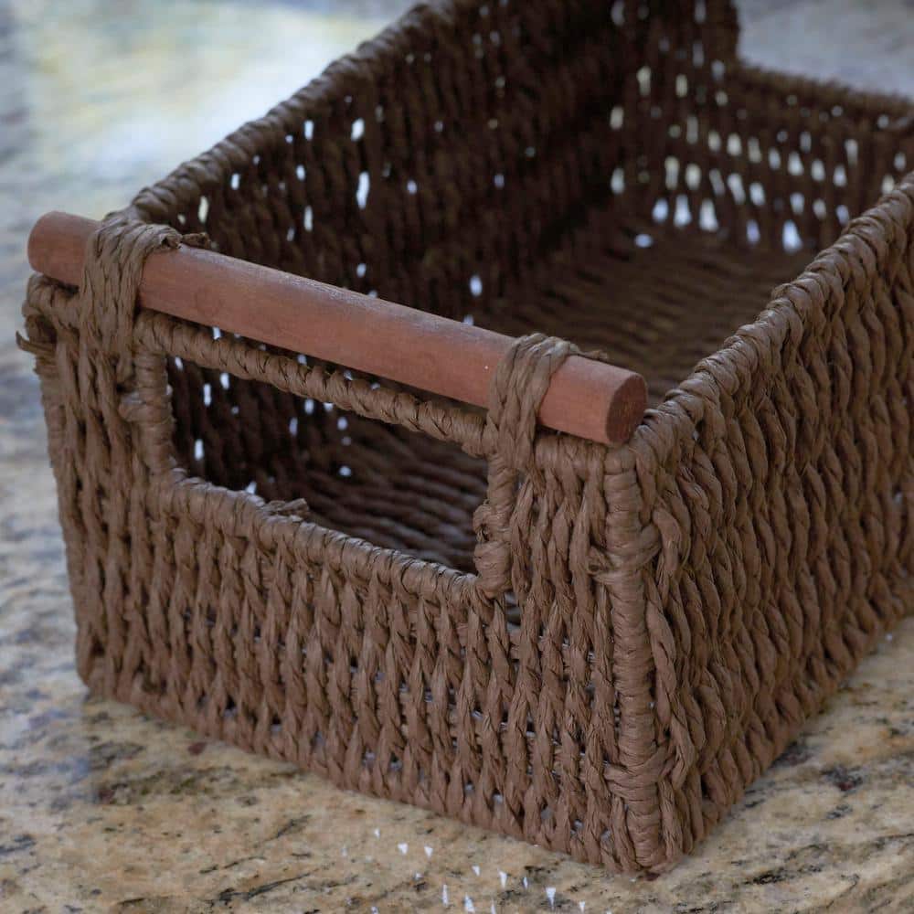 Rustic Rectangular Paper Rope Storage Baskets, Set of 3, Brown