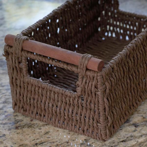HOUSEHOLD ESSENTIALS Rich Brown Stained Paper Rope Set of 3 Basket