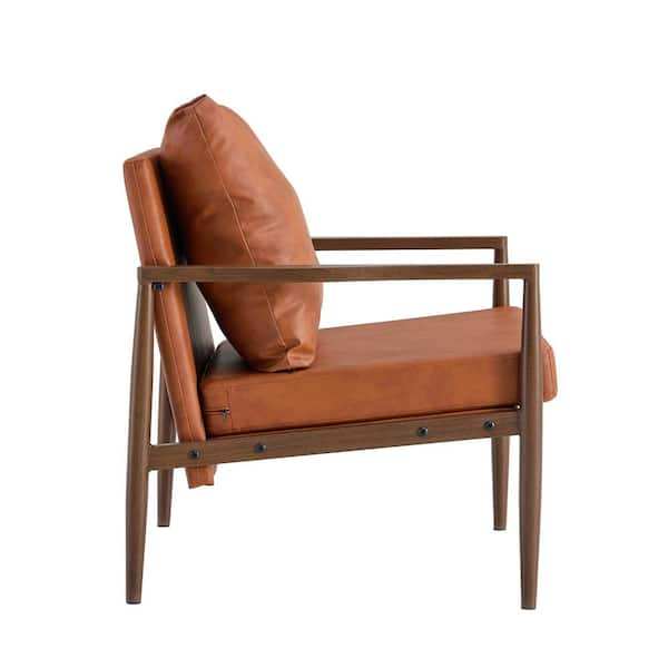 Polibi Mid-Century Modern Orange Velvet Accent Chair with Solid Wood and Thick Seat Cushion