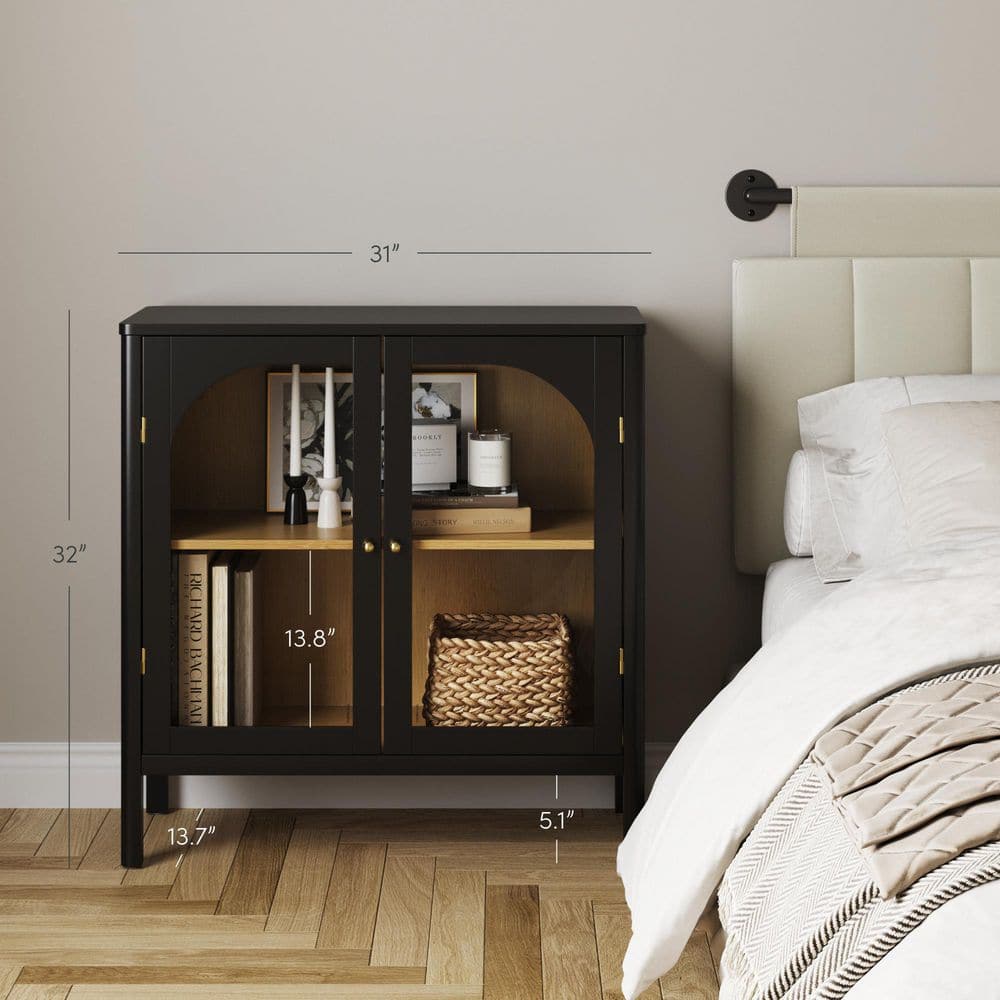 Mason 31'' Black and Oak Sideboard with Glass Doors