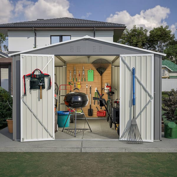 10 ft. x 10 ft. Metal Outdoor Storage Shed, Large Tool Sheds with Frame Structure and Lockable Doors Gray (100 sq. ft. )