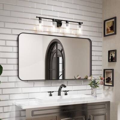 55 in. W x 30 in. H Rectangular Aluminum Framed Wall Bathroom Vanity Mirror in Black