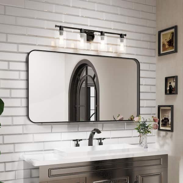 waterpar 55 in. W x 30 in. H Rectangular Aluminum Framed Wall Bathroom Vanity Mirror in Black