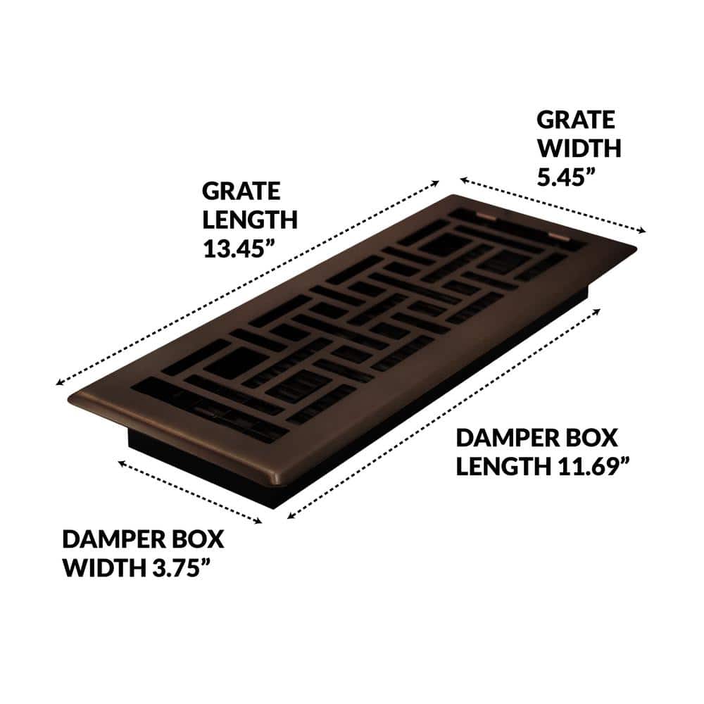4x12 Inch Rubbed Bronze Steel Floor Register with Decorative Design