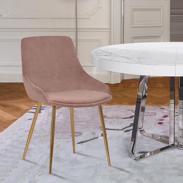 Armen Living Heidi Contemporary Dining Chair in Gold Metal Finish and Pink Velvet