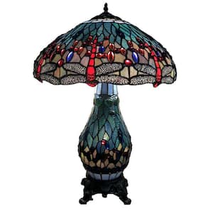Dragonfly 26 in. Antique Brass Table Lamp with Stained Glass