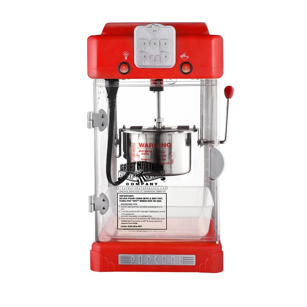 GREAT NORTHERN Pasadena 850-Watt 8 oz. Red Hot Oil Popcorn Machine with  Cart 370072RGS - The Home Depot