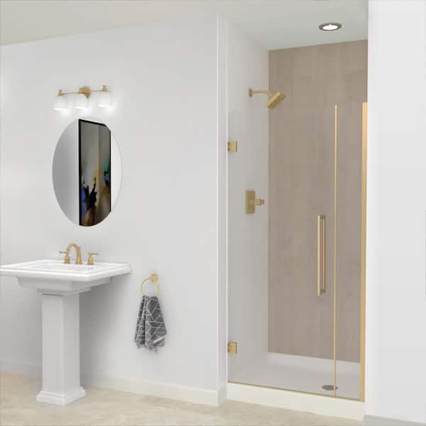 Transolid Elizabeth 35.5 in. W x 76 in. H Hinged Frameless Shower Door in Champagne Bronze with Clear Glass