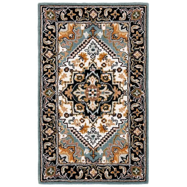 Heritage Gray/Green 2 ft. x 4 ft. Border Floral Medallion Area Rug