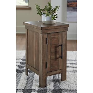 Moriville 14 in. Grayish Brown Rectangle MDF Chairside End Table with USB Ports and Outlets