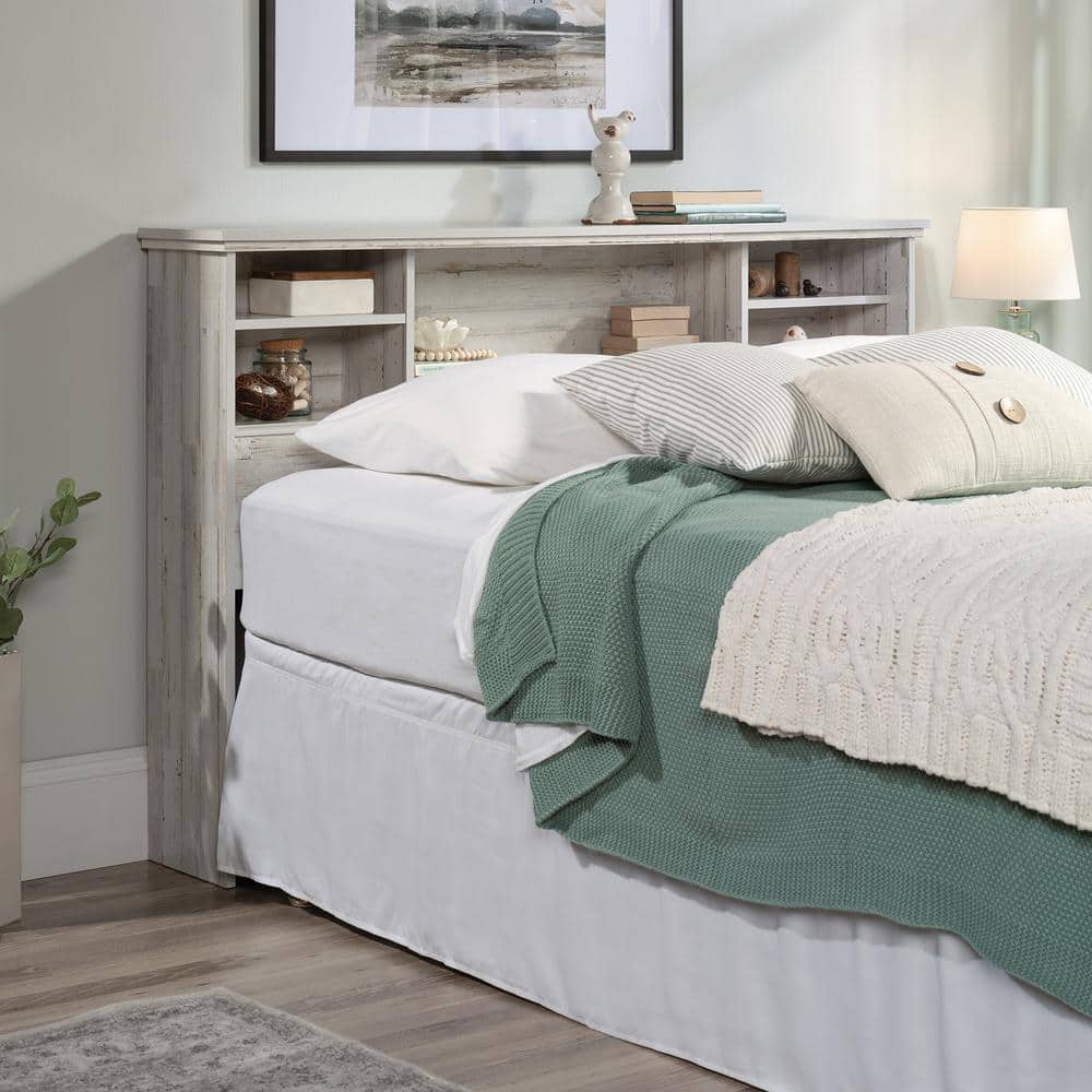 Full/Queen White Plank Wood Headboard with Storage