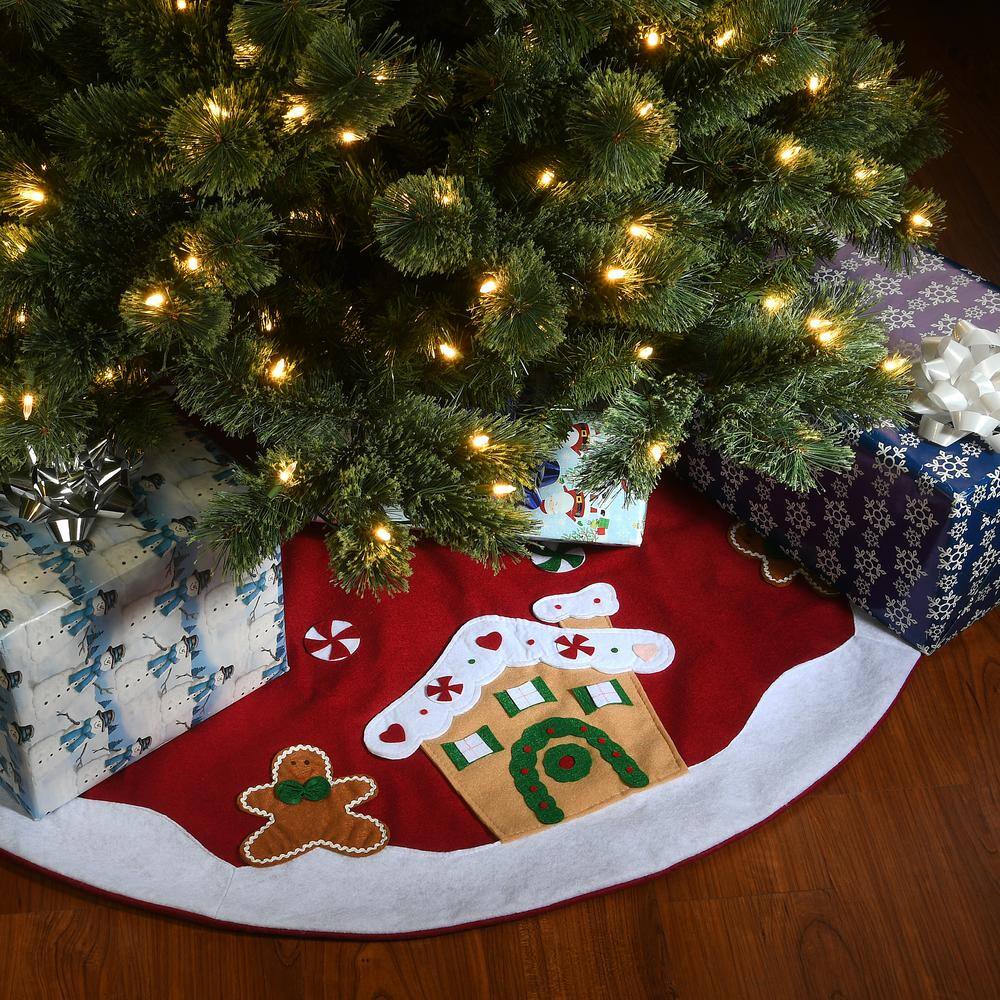 Black and White Plaid 52-Inch Christmas Tree Skirt with Pom Poms