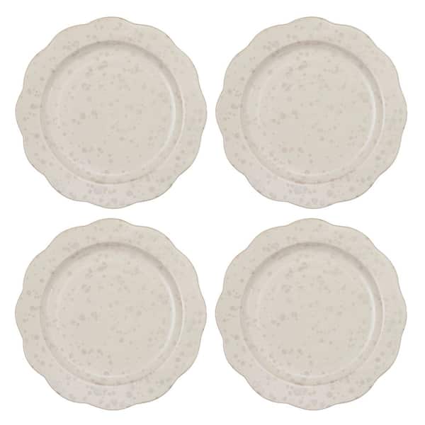 White Speckled Large Round Stoneware Scalloped Plates (Set of 6)