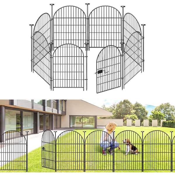 36 in. Rustproof Metal Garden Fence Animal Barrier with Gate 8 Panels Black Arched Design for Yard Dogs Rabbits