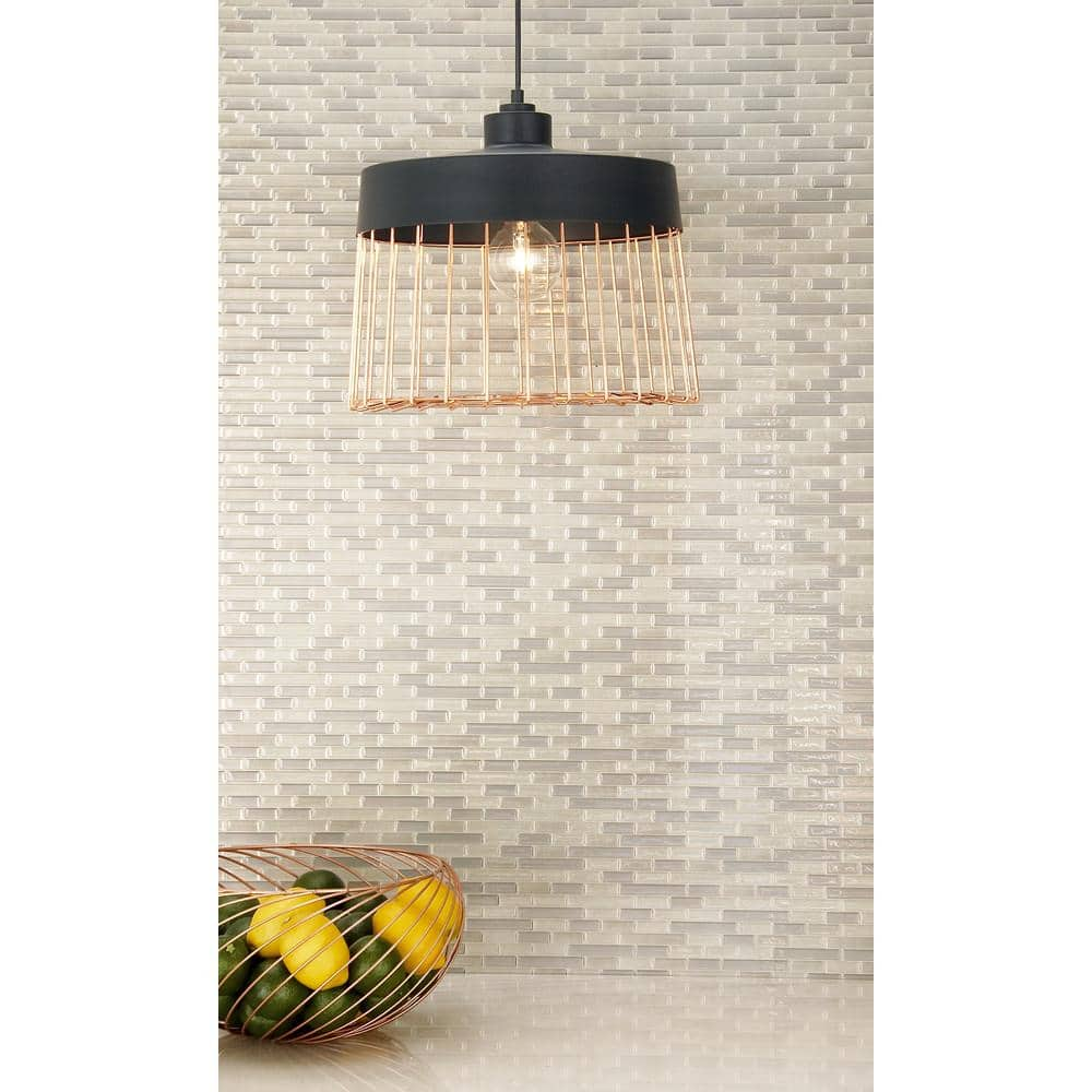 Litton Lane Industrial 1-Light Drum-Shaped Iron Grid Shade with Rose Gold Accents