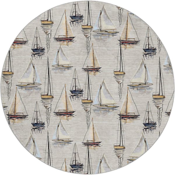 Dream Shag Premium Machine Washable Abstract ADS153 Ivory 8 ft. x 8 ft. Round Rug