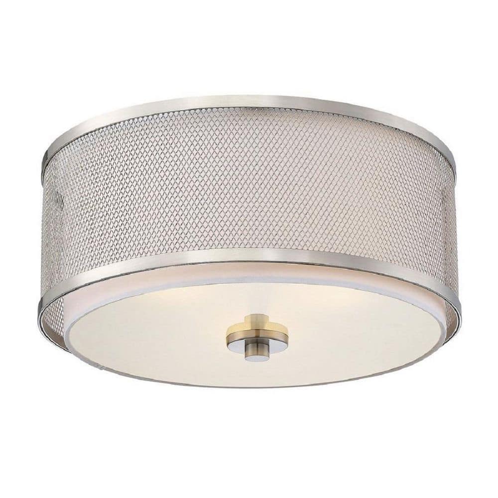 Brushed Nickel 3-Light Drum Flush Mount with White Fabric Shade