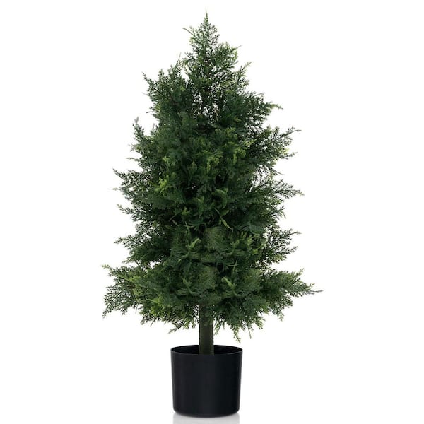2.6 ft, Artificial Green Cedar Topiary Tree in Plastic Nursery Pot for Porch and Office