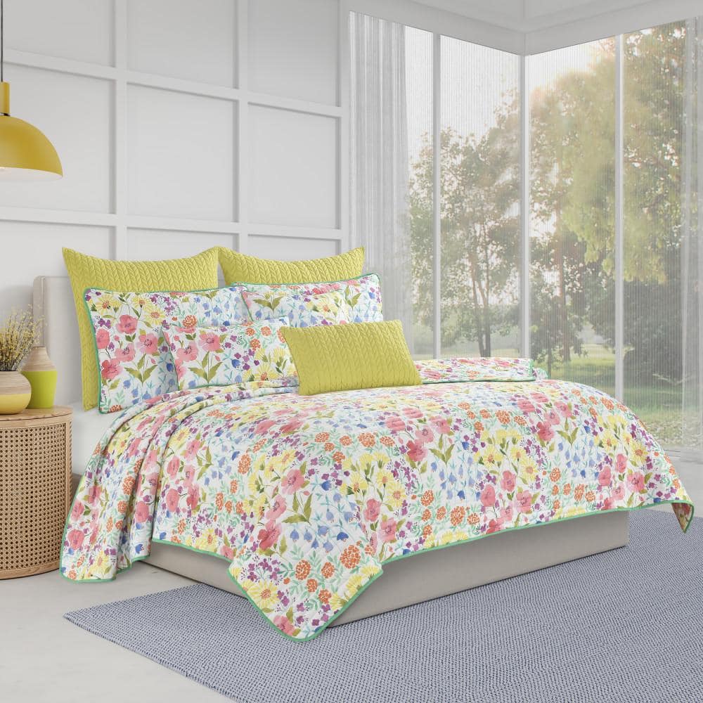 King Blue Microfiber Reversible Floral Quilt Set