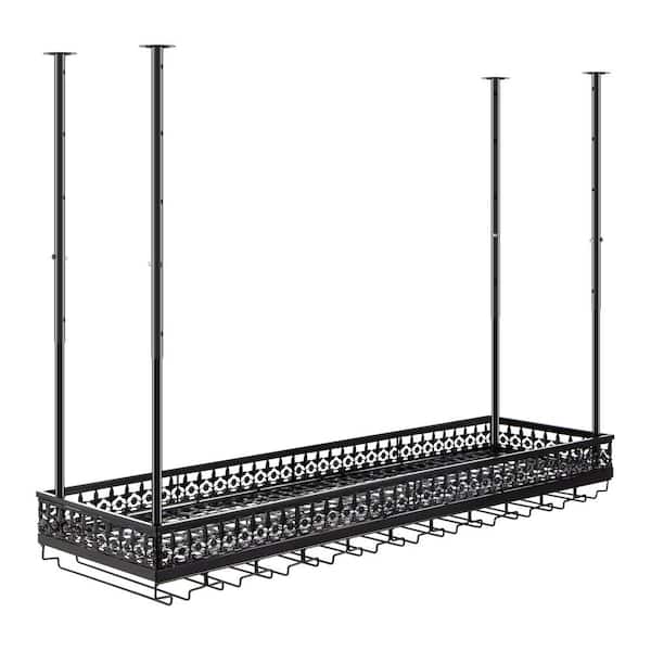 SKYSHALO 33-Bottle Hanging Wine Glass Rack Black Stainless Steel TableTop Storage Wine Rack Height Adjustable Rack Cabinet