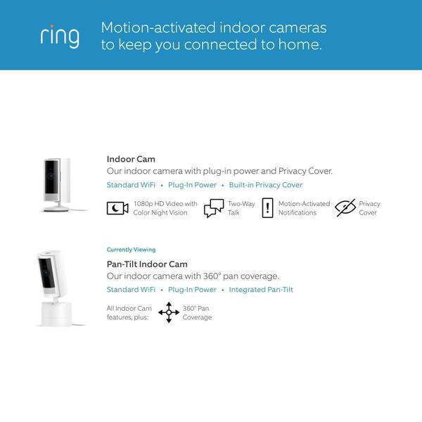 Ring Pan-Tilt Indoor Cam Plug-in Security Camera with 360° Horizontal Pan Coverage, Live View and Two-Way Talk, Starlight